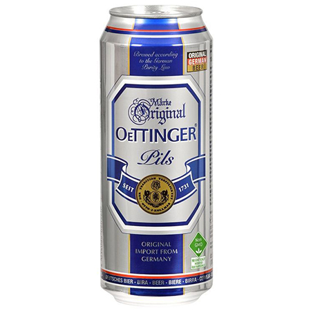 Пиво Отингер пилс светл фильтр паст 4,7% 0,5л ж/б Германия